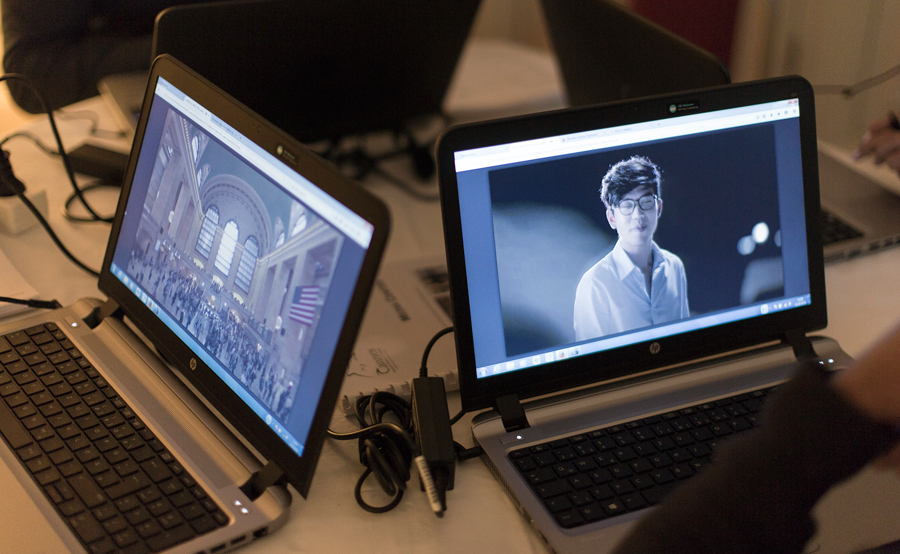 Illustration: Laptops showing media content at the Cannes Corporate Mediacenter (credits: Constant Evolution)